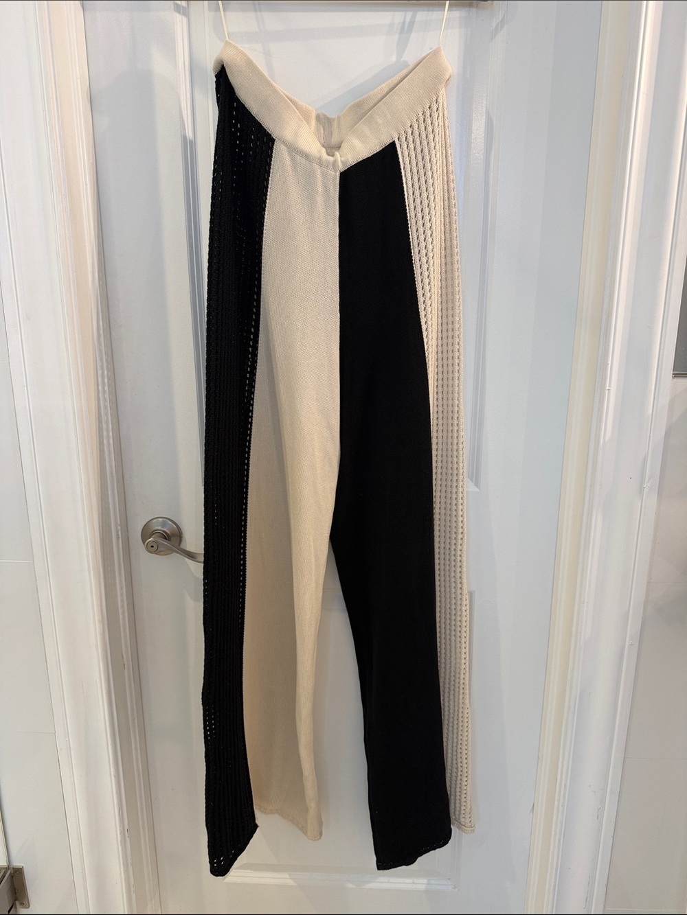 Black & Cream Knit Colorblock Pants